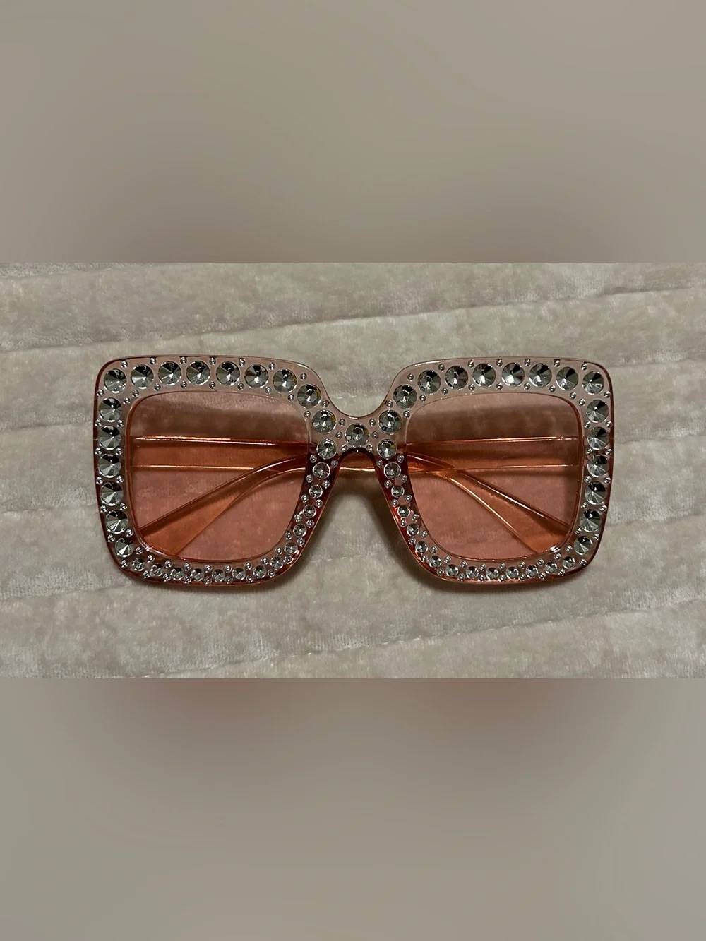 Crystal-Embellished Oversized Women's Sunglasses - Pink